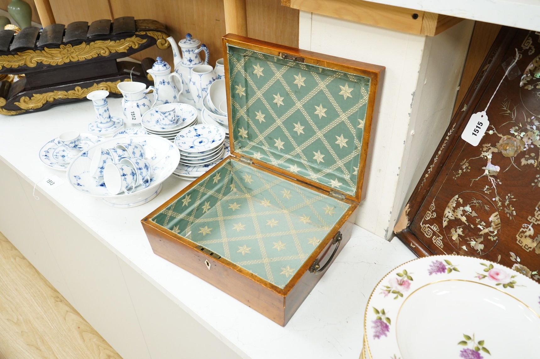 A Regency parquetry specimen wood rosewood work box, 30.5cm wide x 26cm deep